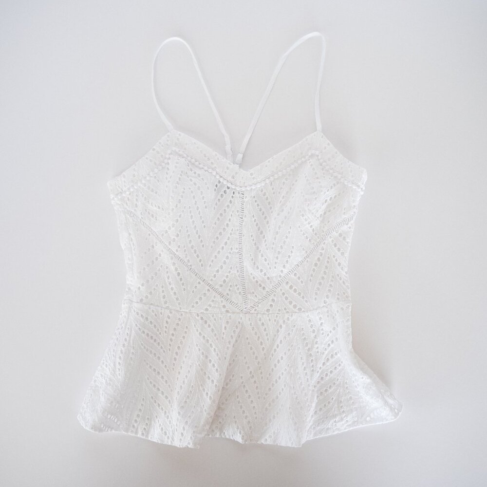 White House Black Market White Eyelet Peplum Camisole